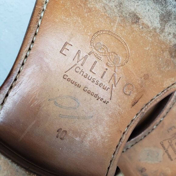 Emling Chausseur Tan Leather Split Toe Derby Shoes Mens Size 9 Made In Italy